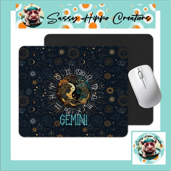 Mouse Pad Gemini Twins Zodiac Astrological Sign Horoscope Sublimated Anti Slip - Picture 1 of 4